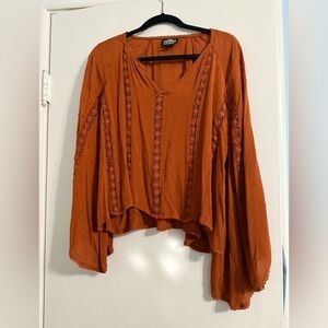 Angie Boho Brown Women's Top - L